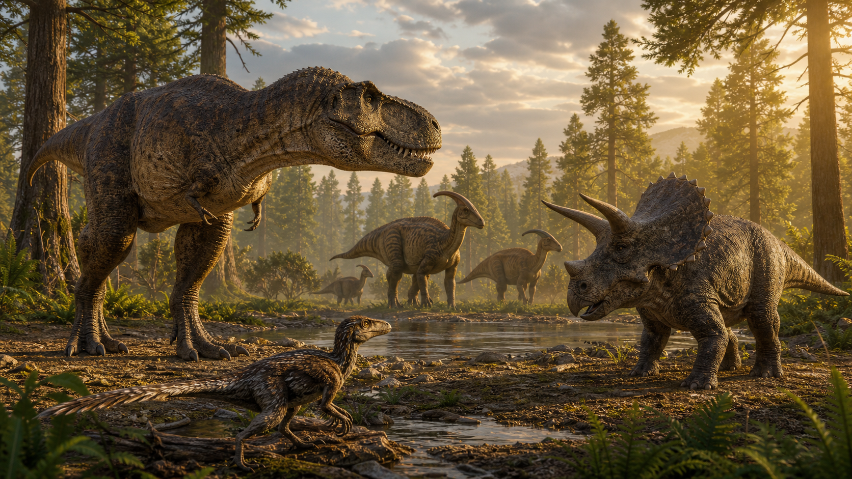 Cretaceous dinosaur life reconstruction scene
