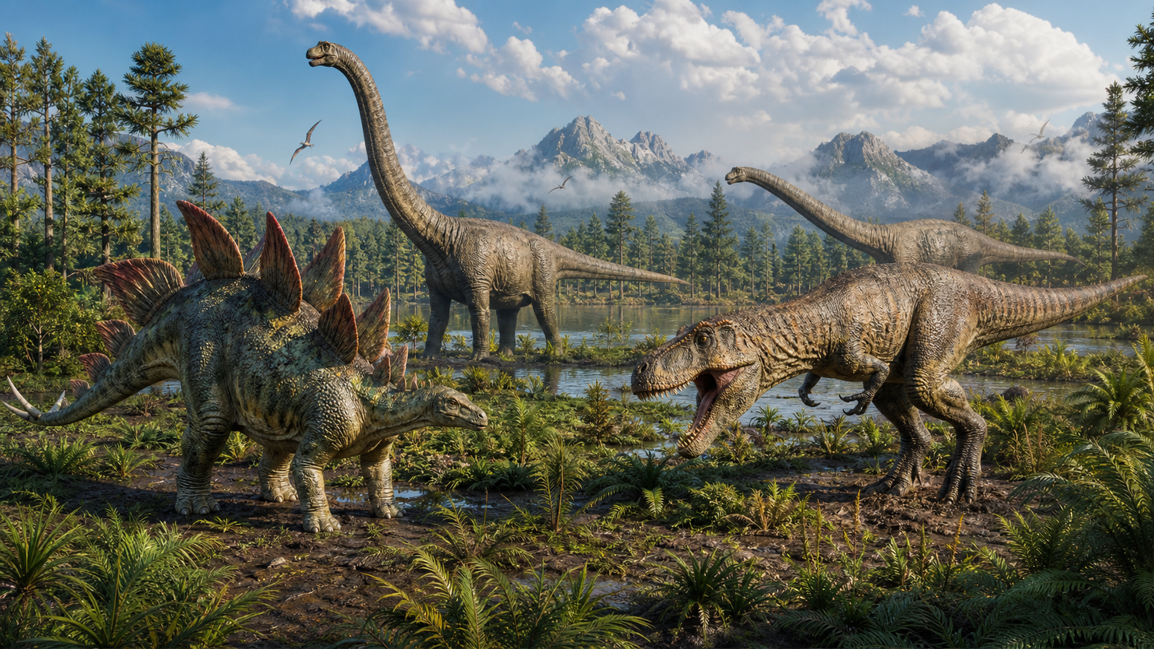 Jurassic dinosaur life reconstruction scene